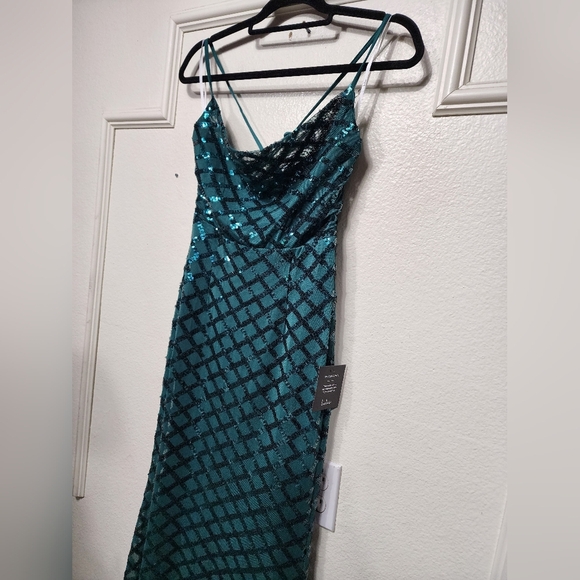 Lulus Stop and Glow Emerald Green Sequin Cowl Neck Maxi Dress S Wedding Party - Picture 8 of 12